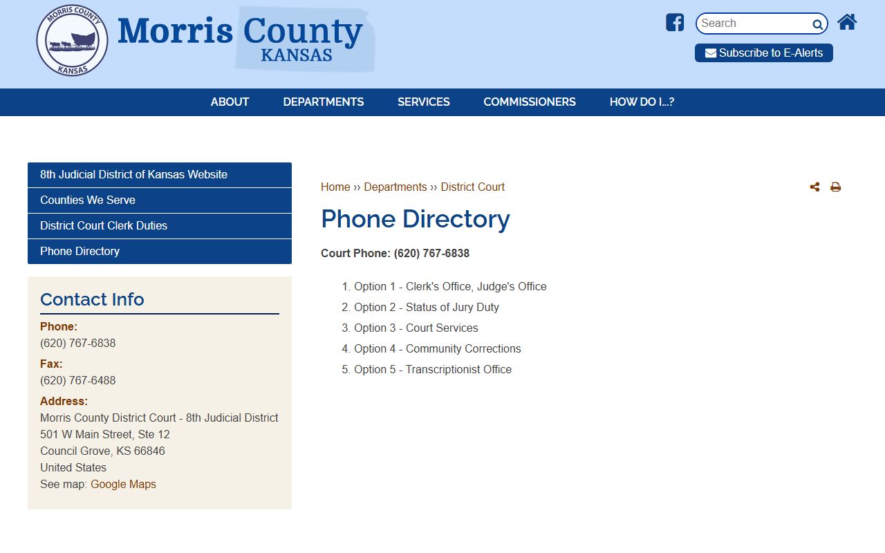 Morris County Clerk of the District Court phone directory