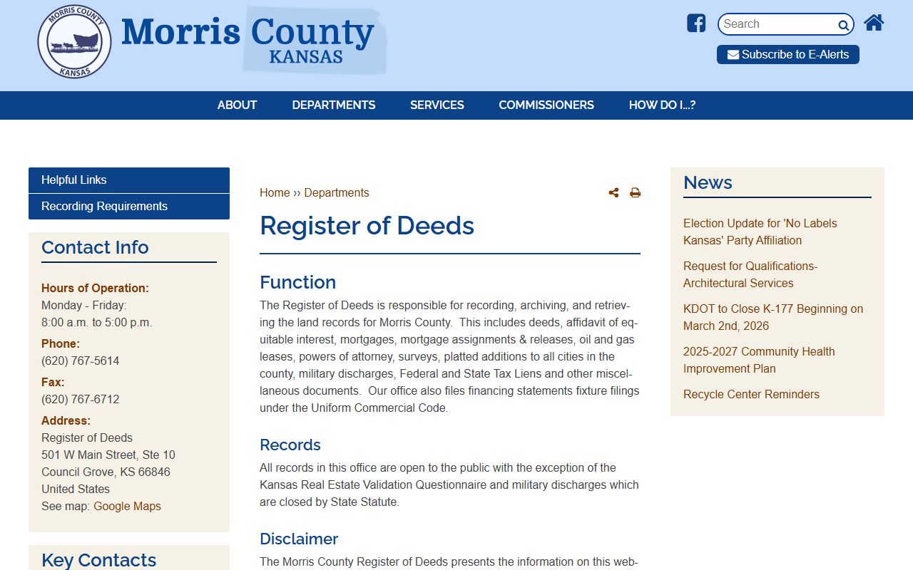 Morris County Clerk of the District Court Register of Deeds distinction