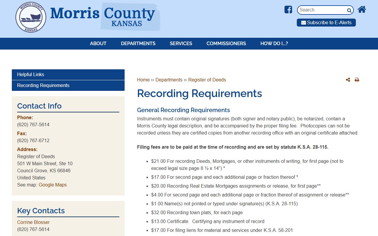 Morris County Clerk of the District Court recording requirements