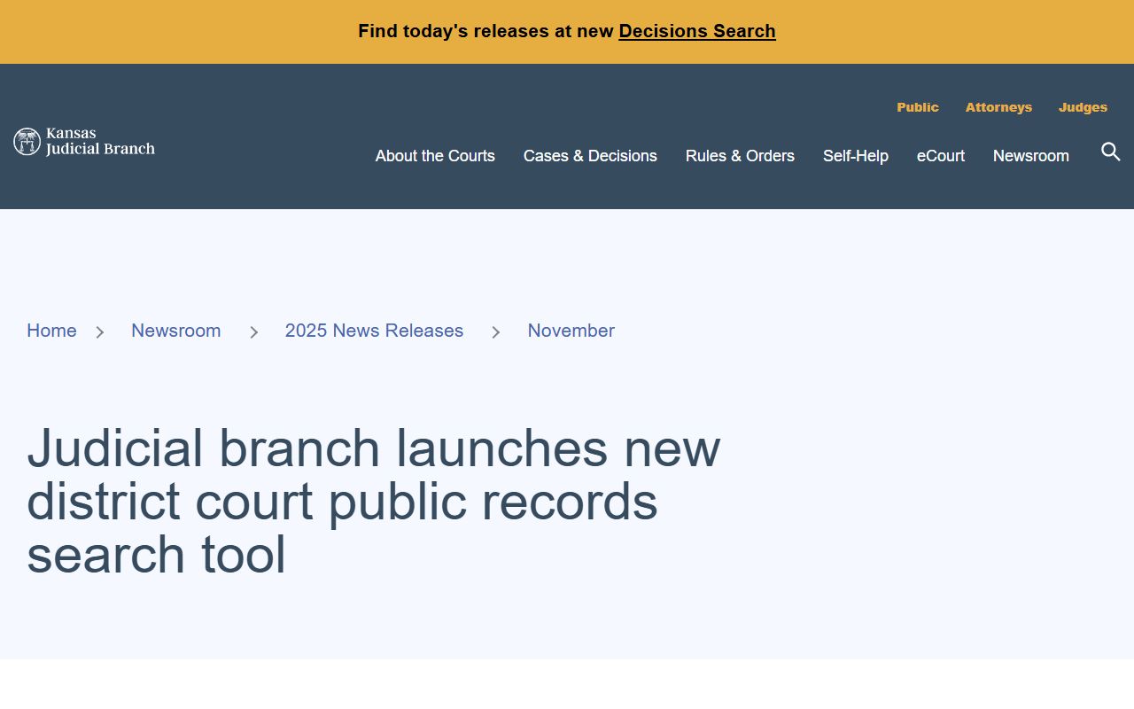 Morris County court records Kansas CaseSearch launch notice