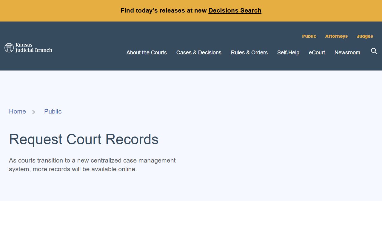 Morris County court records Kansas court record request page