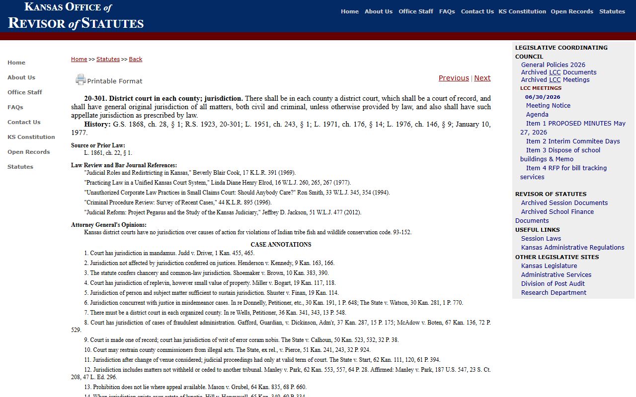 Morris County court records Kansas district court jurisdiction statute