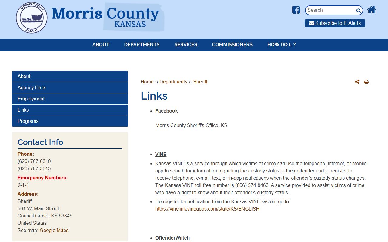 Morris County warrant search sheriff VINE links